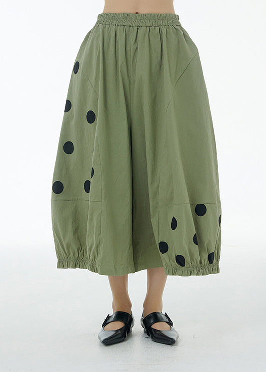 Organic Green Dot Print Cotton Crop Pants Summer LY1192