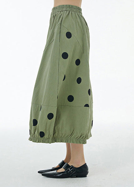 Organic Green Dot Print Cotton Crop Pants Summer LY1192