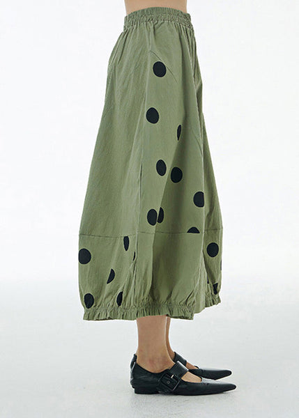 Organic Green Dot Print Cotton Crop Pants Summer LY1192