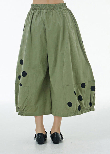 Organic Green Dot Print Cotton Crop Pants Summer LY1192