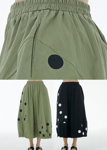 Organic Green Dot Print Cotton Crop Pants Summer LY1192