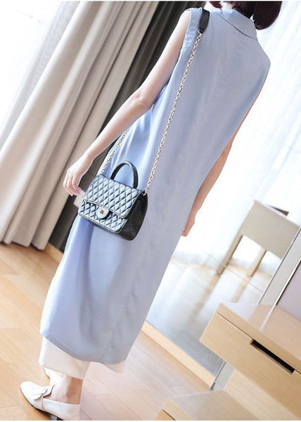 Chemises longues oversize en mousseline de soie bleu clair bio, ouvertes sur le côté, été LY1465