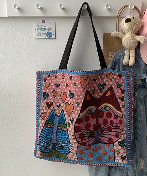 Organic Love Cats Print Patchwork Canvas Oversize Tote Handbag LY1388