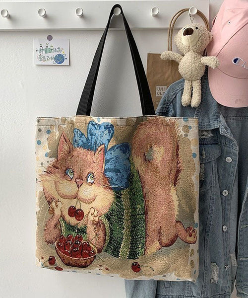 Organic Love Cats Print Patchwork Canvas Oversize Tote Handbag LY1388