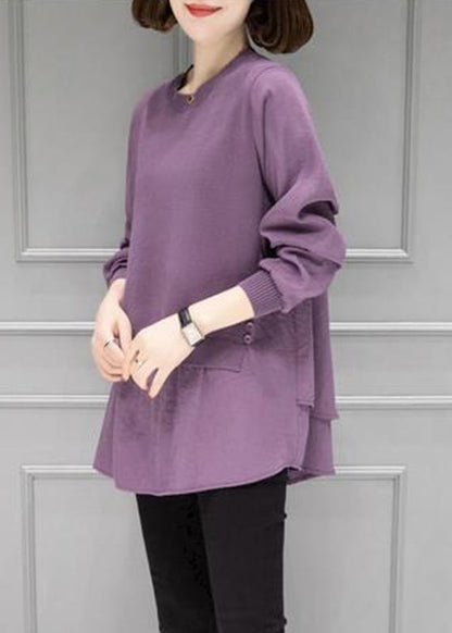 Organic Purple O-Neck Patchwork Thick Knit Sweater Fall HA1010