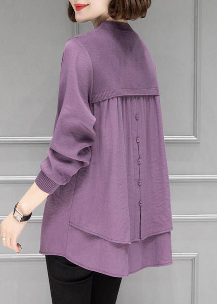 Organic Purple O-Neck Patchwork Thick Knit Sweater Fall HA1010