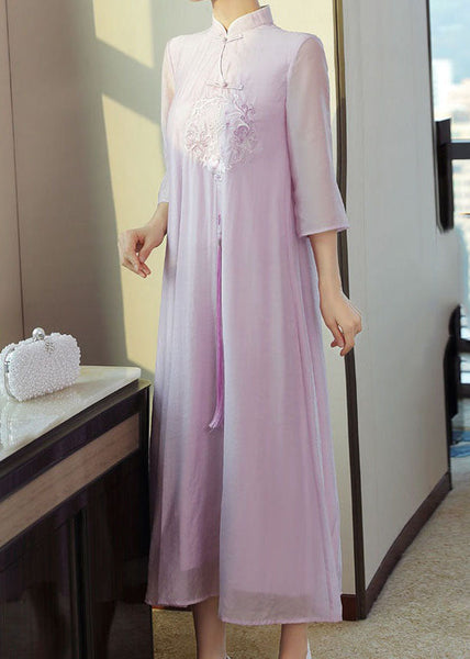 Organic Purple Tasseled Embroideried Patchwork Silk Dress Summer LY1677