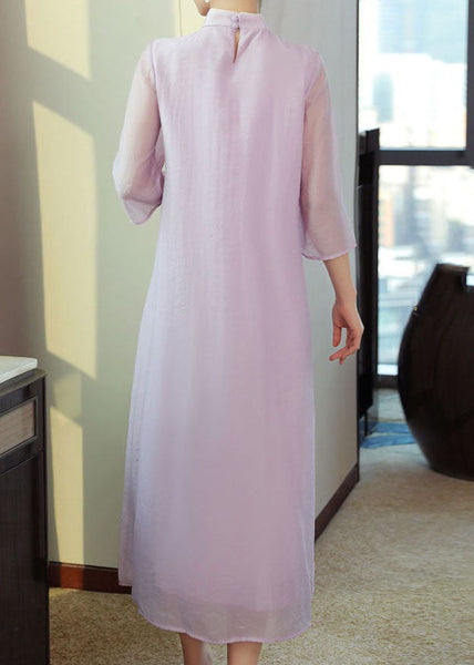 Organic Purple Tasseled Embroideried Patchwork Silk Dress Summer LY1677