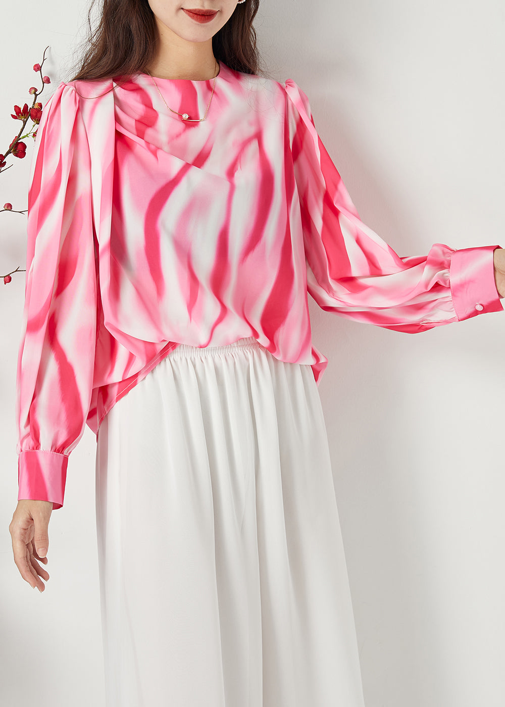 Organic Red Oversized Tie Dye Chiffon Shirt Spring LC0392