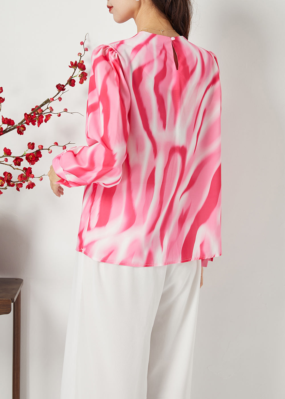 Organic Red Oversized Tie Dye Chiffon Shirt Spring LY1122