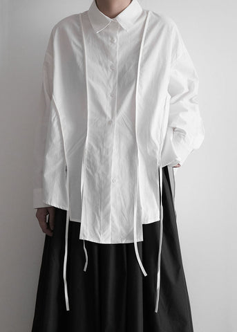 Organic White Peter Pan Collar Asymmetrical Design Cotton Shirts Spring LY1415