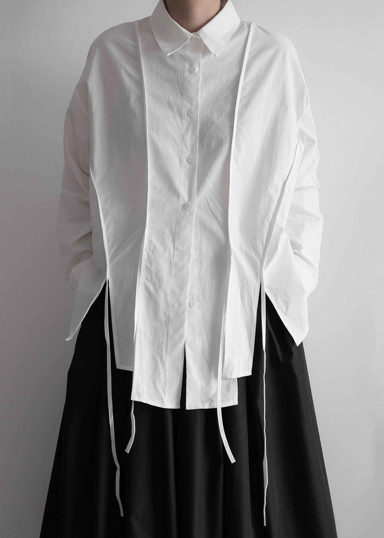 Organic White Peter Pan Collar Asymmetrical Design Cotton Shirts Spring LY1415