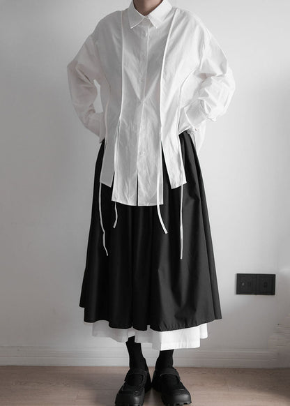 Organic White Peter Pan Collar Asymmetrical Design Cotton Shirts Spring LY1415