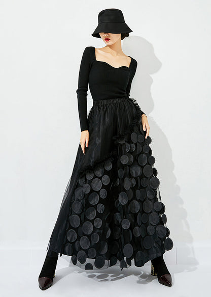 Original Design Black Elastic Waist Patchwork Wrinkled Tulle Skirt Summer LY0830