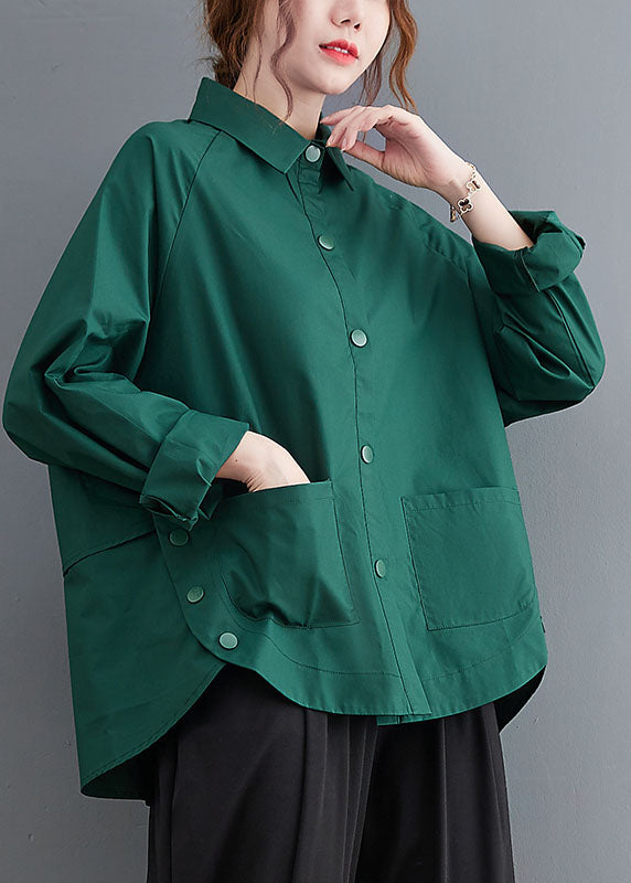 Original Design Blackish Green Oversized Patchwork Cotton Shirt Top Spring LY1506