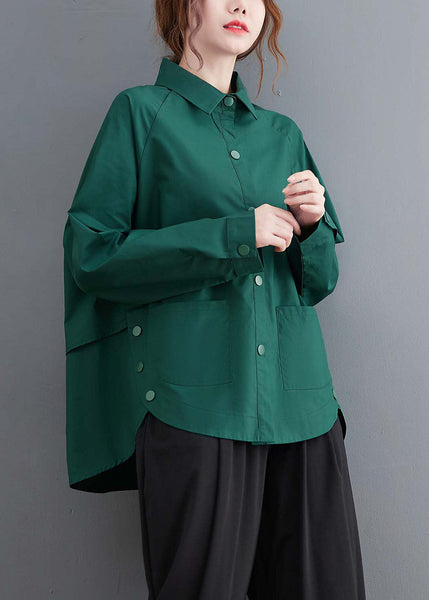 Original Design Blackish Green Oversized Patchwork Cotton Shirt Top Spring LY1506