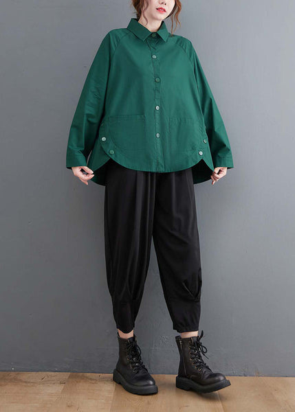 Original Design Blackish Green Oversized Patchwork Cotton Shirt Top Spring LY1506