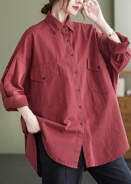 Original Design Red Oversized Applique Cotton Shirt Spring AC2028