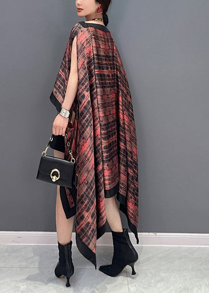 Haut en soie imprimé asymétrique à col bateau et manches chauve-souris, design original LY0572