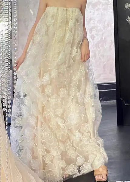 Original Design White Off The Shoulder Flower Tulle Sexy Long Dress Ada Fashion