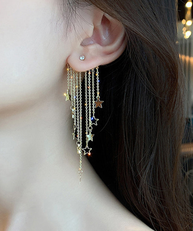 Oversize Gold Alloy Star Tassel Drop Earrings LY1789