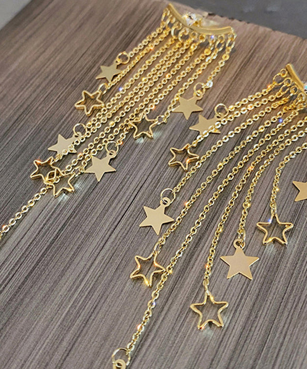 Oversize Gold Alloy Star Tassel Drop Earrings LY1789