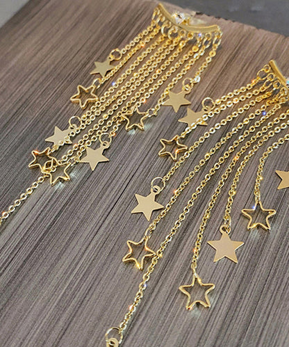 Oversize Gold Alloy Star Tassel Drop Earrings LY1789