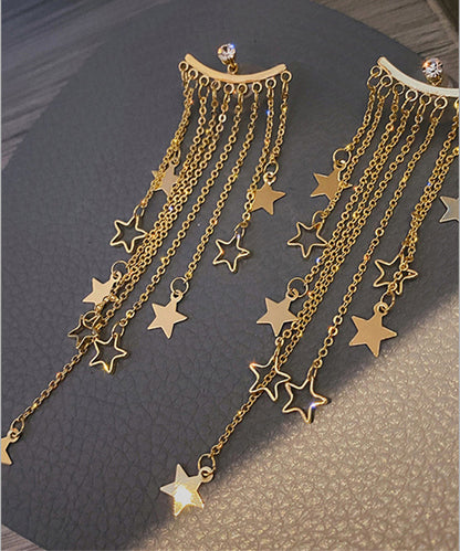 Oversize Gold Alloy Star Tassel Drop Earrings LY1789