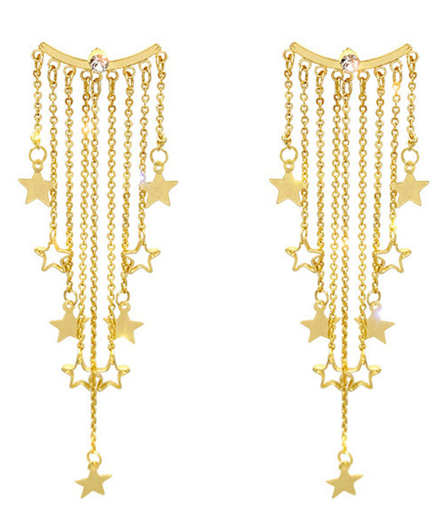 Oversize Gold Alloy Star Tassel Drop Earrings LY1789