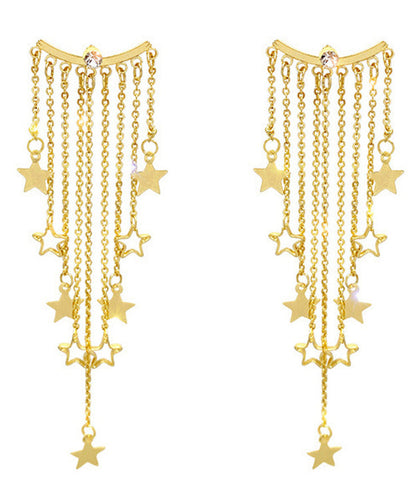 Oversize Gold Alloy Star Tassel Drop Earrings LY1789