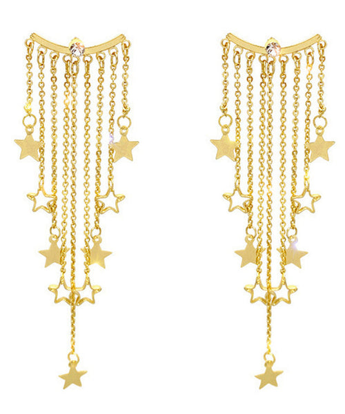 Oversize Gold Alloy Star Tassel Drop Earrings LY1789