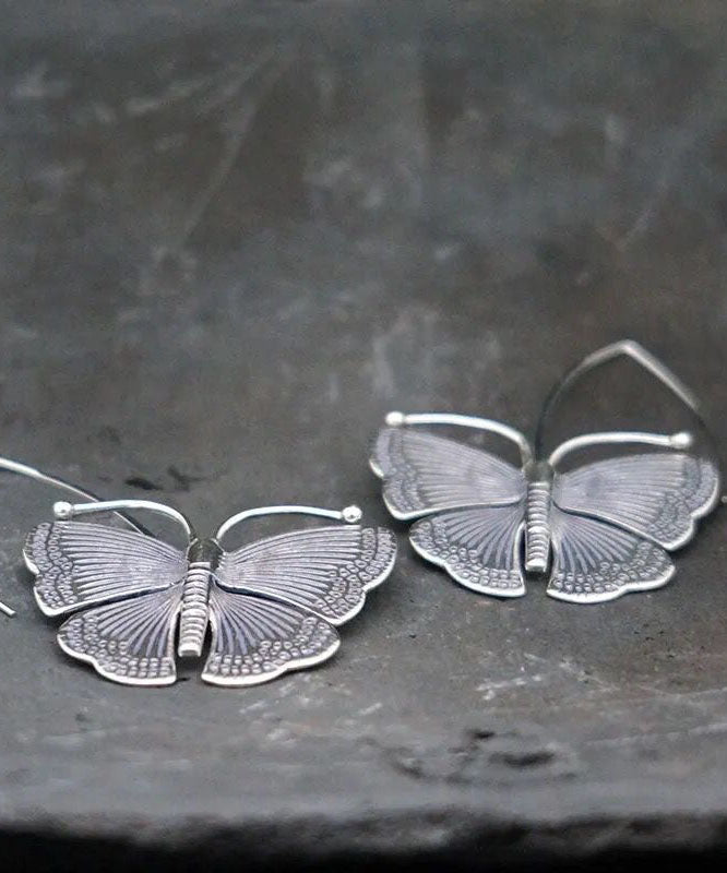 Oversize Silk Sterling Silver Butterfly Hoop Earrings TW1044