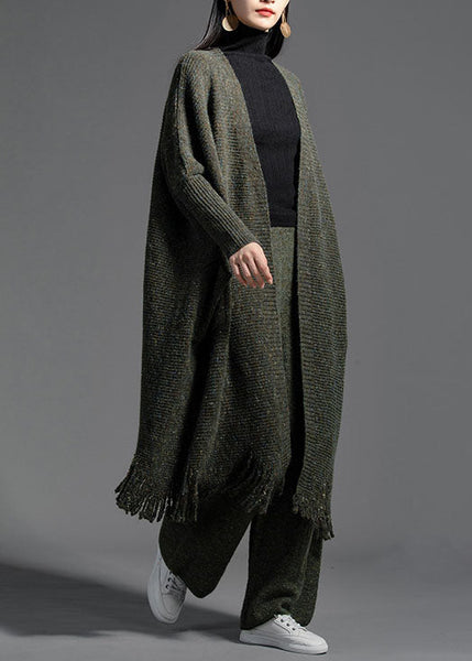 Oversized Green Tasseled Knit Loose Cardigan Spring LY0025