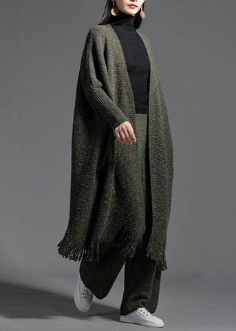 Oversized Green Tasseled Knit Loose Cardigan Spring LY0025