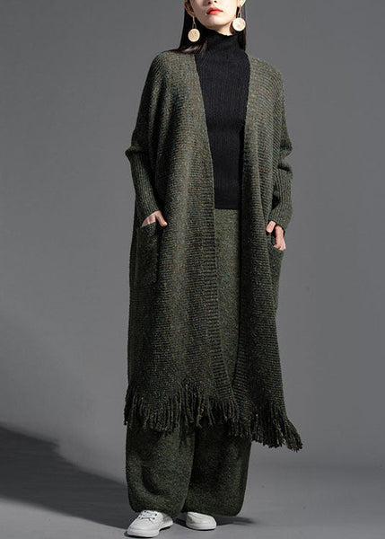Oversized Green Tasseled Knit Loose Cardigan Spring LY0025