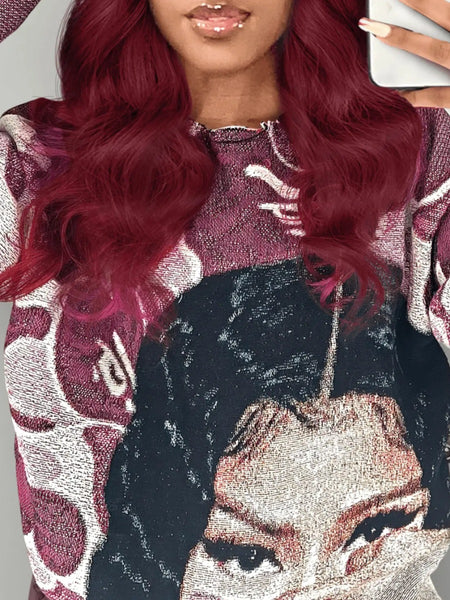 Plus Size Dropped Shoulder Figure Print Sweatshirt BO5042 Furdela