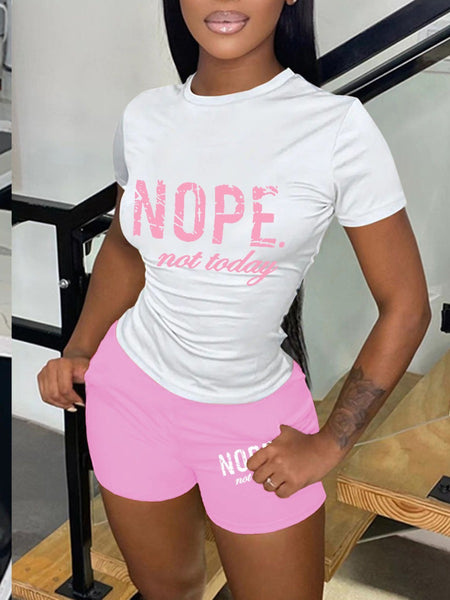 Nope Not Today Letter Print Shorts Set AR5010