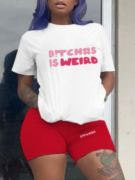 Round Neck Letter Print Shorts Set AR508