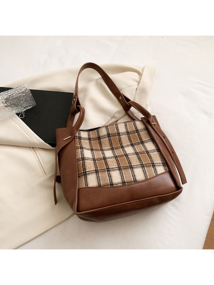 Casual Simple Plaid Shoulder Bag For Women OT24