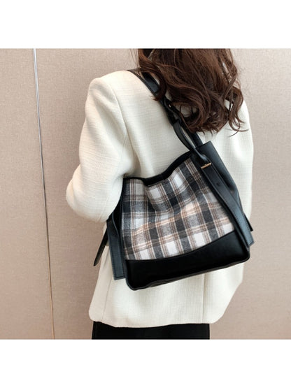 Casual Simple Plaid Shoulder Bag For Women OT24