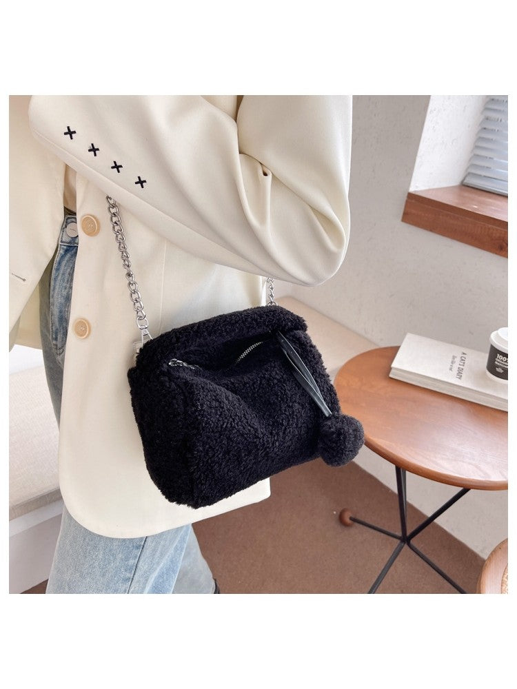 Plush Pure Color Chain Casual Shoulder Bags OT105