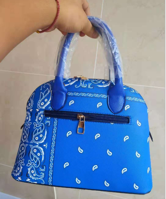 Bandana Print Lock Handbag/Thick Bottom Slides Set F2118 - Furdela