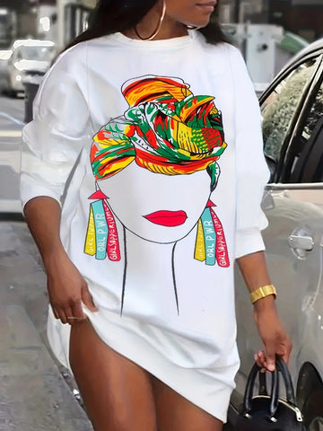 Africa Figure Print Sweat Dress BO5015 Furdela
