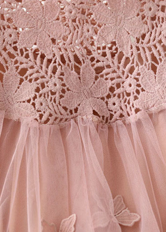 Pink Patchwork Tulle Two Pieces Set Embroideried Floral Spring LY1398