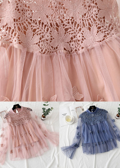 Pink Patchwork Tulle Two Pieces Set Embroideried Floral Spring LY1398