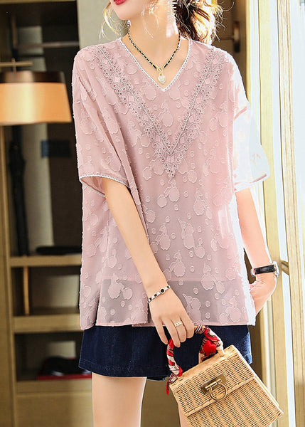 Pink Side Open Chiffon Shirt Short Sleeve LY1514