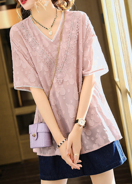 Pink Side Open Chiffon Shirt Short Sleeve LY1514