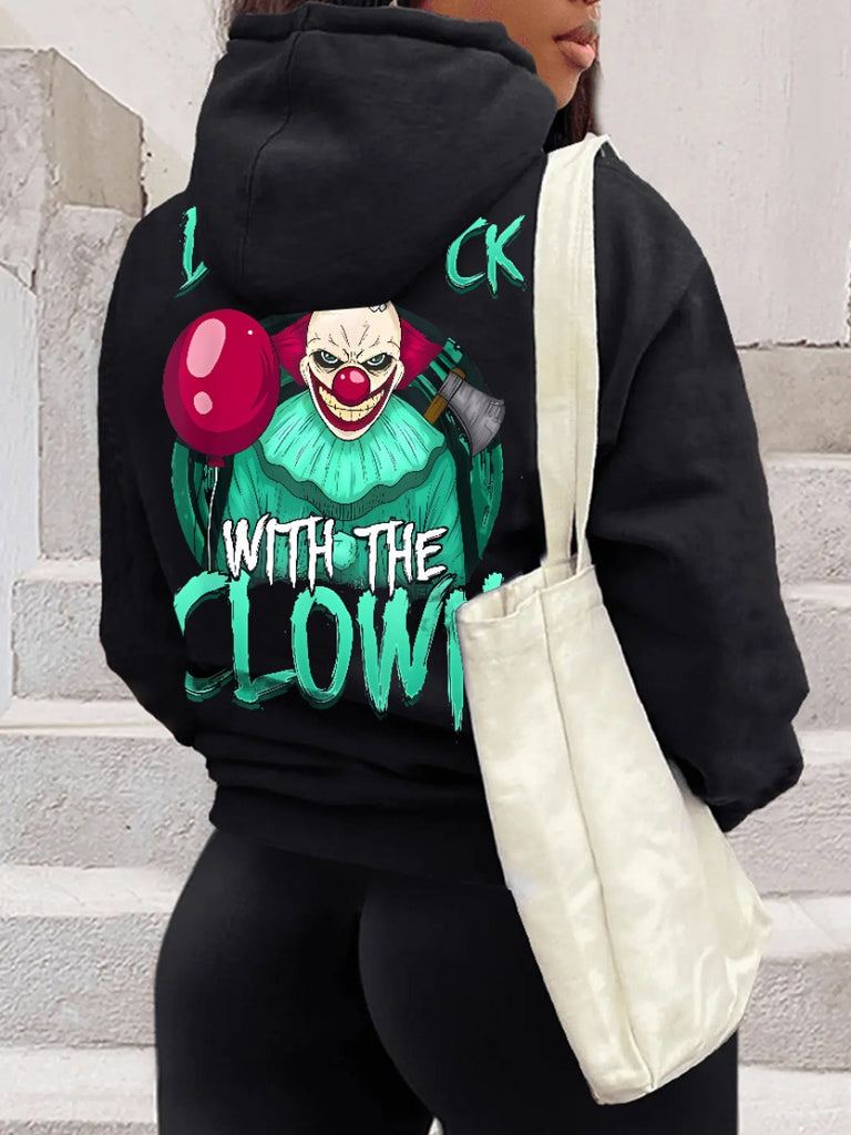 Plus Size Halloween Clown Letter Print Kangaroo Pocket Hoodie BO3055