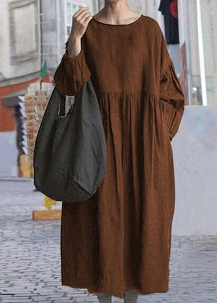 Plus Size Black O Neck Wrinkled Patchwork Cotton Dress Spring LC0447