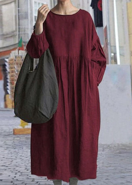 Plus Size Black O Neck Wrinkled Patchwork Cotton Dress Spring LC0447